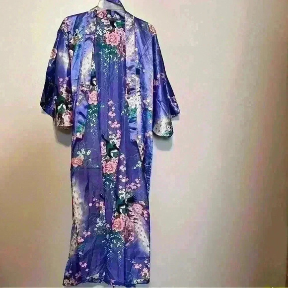 Beautiful Vintage Purple Cotton Kimono Floral All Over Print Japan 50 Authentic - Picture 2 of 9